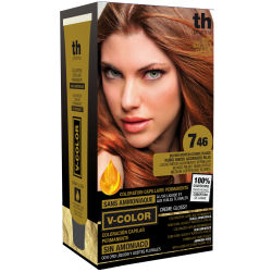 Barva na vlasy V-color č.7.46 (středně měděně červená blond )- domácí sada+ šampon a maska zdarma