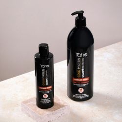 Hydratační šampon Gold protein na suché vlasy (1000 ml) s arganovým a lněným olejem a aminokyselin TAHE